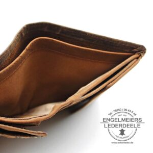 Portemonnaie Wildschein Jockey Club cognac Detailaufnahme