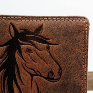 Pferde Riegelbörse Jockey Club cognac Detailaufnahme