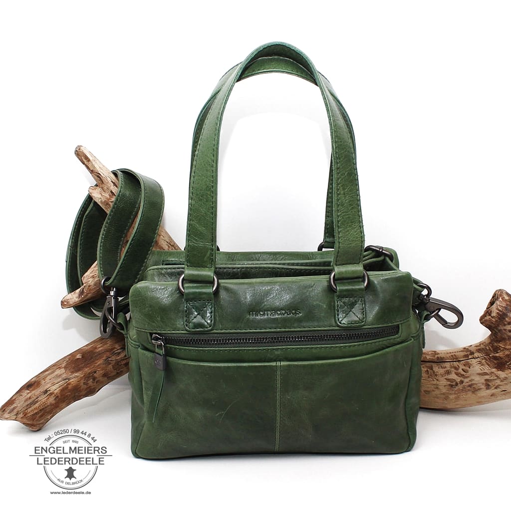 Leder Handtasche für Damen in der Farbe Grün von micmacbags. Ledertasche in mittlerer Größe, hergestellt aus feinem Rindleder. Lederdeele Engelmeier Delbrück Ostwestfalen. Ansicht Vorderseite