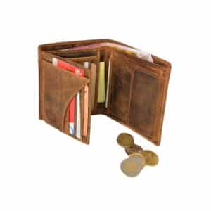 Greenburry Geldbörse Hirsch Hochformat aus der Vintage Hunting Kollektion. Portemonnaie mit Motiv auf der Vorderseite, Hirsch. Naturbelassenes Rindleder, unsed Look. Farbe braun, Sattelbraun, slow Fashion. Lederwaren Ostwestfalen, Lederdeele Delbrück Paderborn. Ansicht Innenansicht