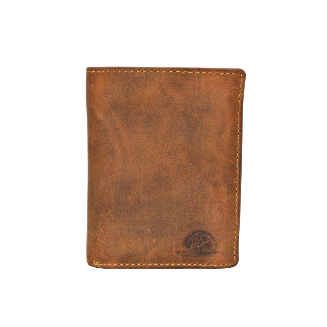 Greenburry Geldbörse used Look Hochformat aus der Vintage Original Kollektion. Portemonnaie, naturbelassenes Rindleder, unsed Look. Farbe braun, Sattelbraun, slow Fashion. Lederwaren Ostwestfalen, Lederdeele Delbrück Paderborn. Ansicht Vorderseite