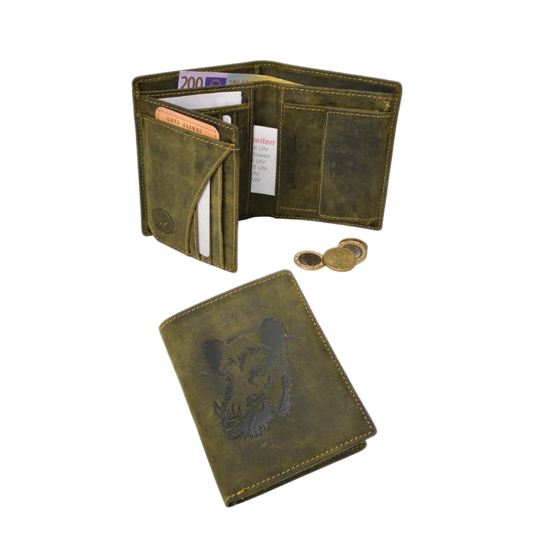 Greenburry Vintage Geldbörse Wildschwein Hochformat, Portemonnaie, Naturleder, Boar grün, Waldgrün. Lederdeele Delbrück, Paderborn. Lederwaren Ostwestfalen, 04 Greenburry Geldbörse Wildschwein Hochformat aus der Vintage Hunting Kollektion. Portemonnaie mit Motiv auf der Vorderseite, Wildschwein. Für Jäger. Naturbelassenes Rindleder, unsed Look. Farbe grün, Waldgrün, slow Fashion. Lederwaren Ostwestfalen, Lederdeele Delbrück Paderborn. Ansicht Innenansicht