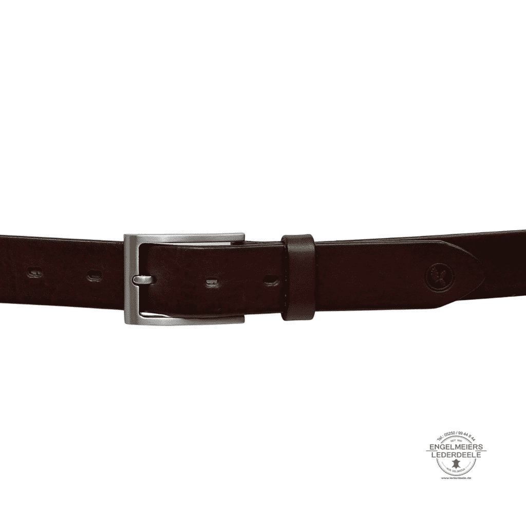 Herrengürtel Rico von Green Belts in der Farbe Braun. Leder Gürtel von Lederdeele Engelmeier Delbrück. Ansicht Dornschließe