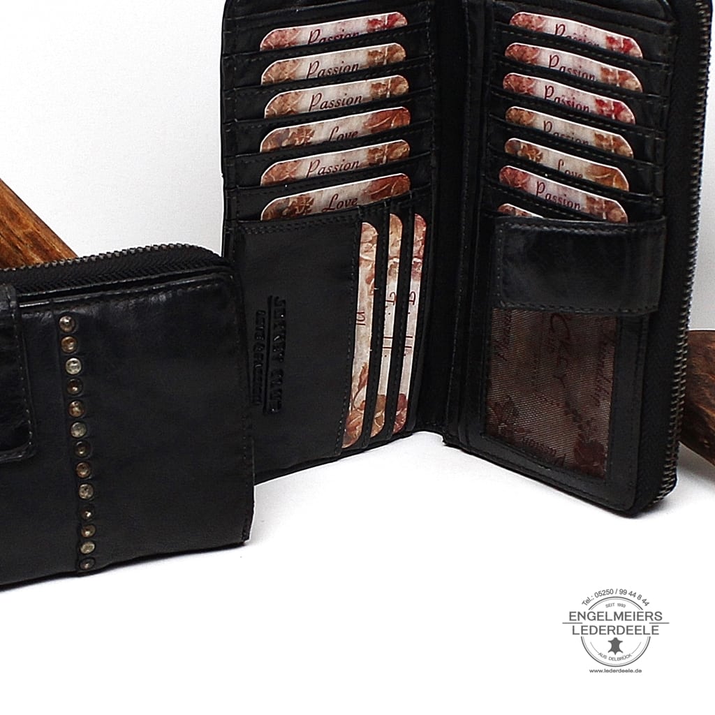 J- 8252-01-EXTRAS Damen Portemonnaie Ziernieten groß Jockey Club schwarz Produktansicht