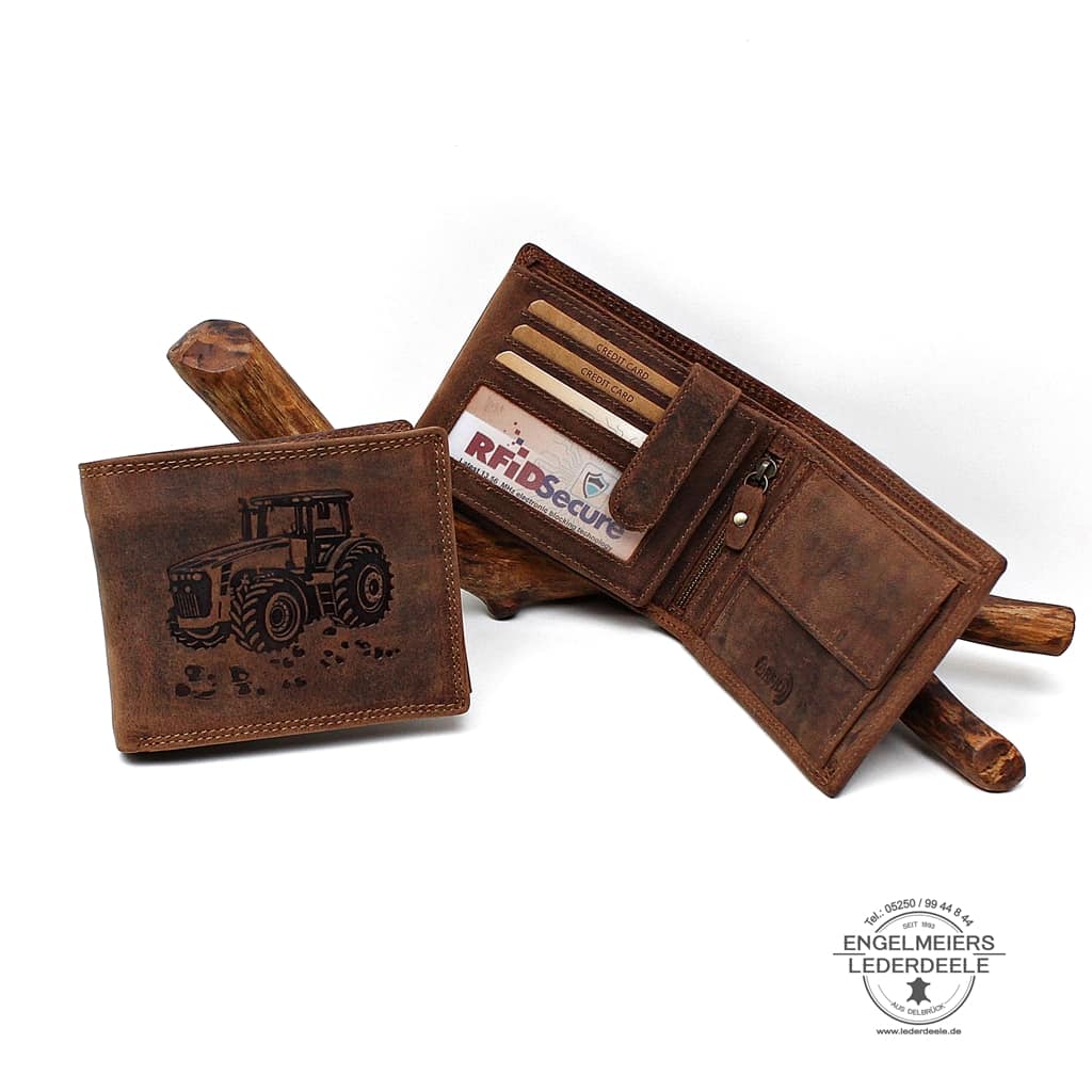 Traktor Portemonnaie John McLean cognac Schaltfläche