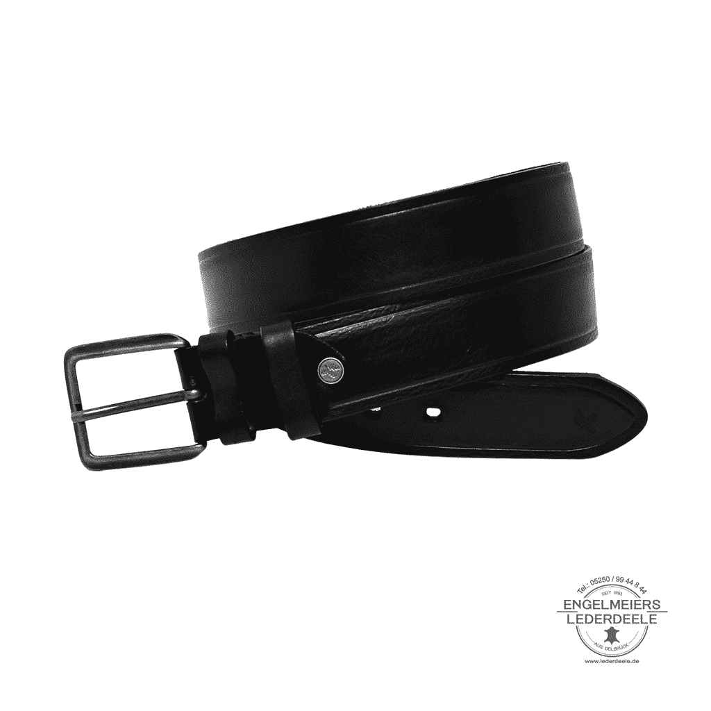 Green Belts Leder Gürtel, Lederwaren aus Engelmeiers Lederdeele- Tim-10-schwarz- 1 schwarzer Herrengürtel Tim von Green Belts. Leder Gürtel schwarz für Herren in 4cm - Produktansicht