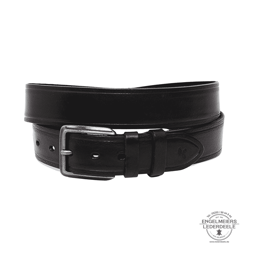 Green Belts Leder Gürtel, Lederwaren aus Engelmeiers Lederdeele- Tim-10-schwarz- 2 schwarzer Herrengürtel Tim von Green Belts. Leder Gürtel schwarz für Herren in 4cm - Gürtelschnalle, Dornschließe