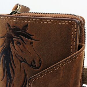 Pferde Portemonnaie Jockey Club cognac Detailaufnahme