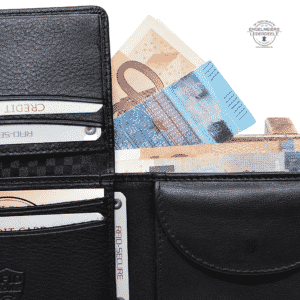 Basic Portemonnaie RFID midi Querformat Jockey Club schwarz Detailaufnahme