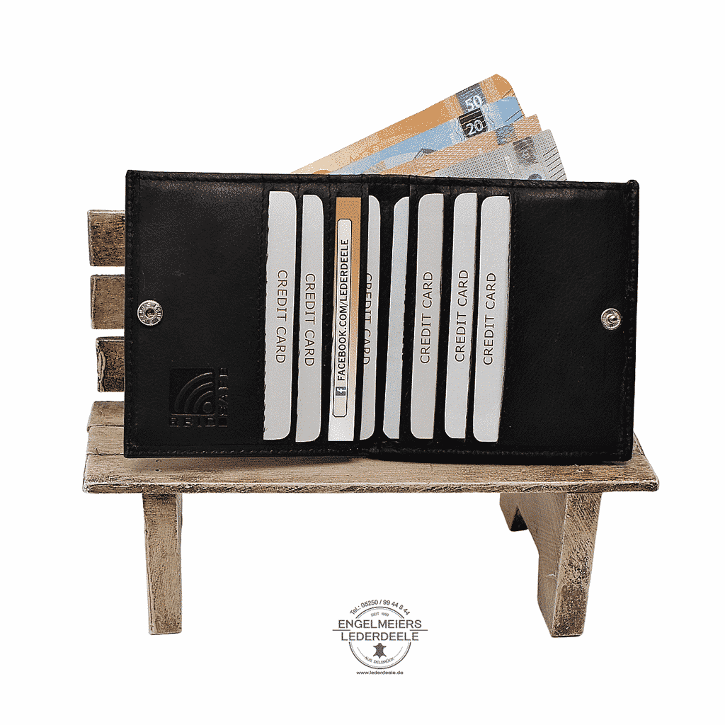 Jockey Club Portemonnaie Wiener Schachtel, Lederwaren Lederdeele Engelmeier Delbrück - 1305-01- 4 schwarzes RFID Leder Portemonnaie mit Wiener Schachtel von Jockey Club; Produktansicht