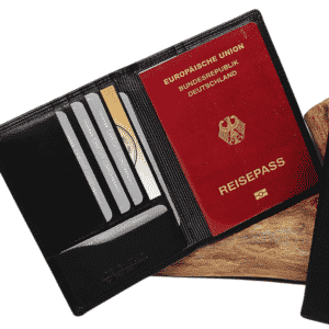 Kartenetui Reisepass Jockey Club schwarz Detailaufnahme