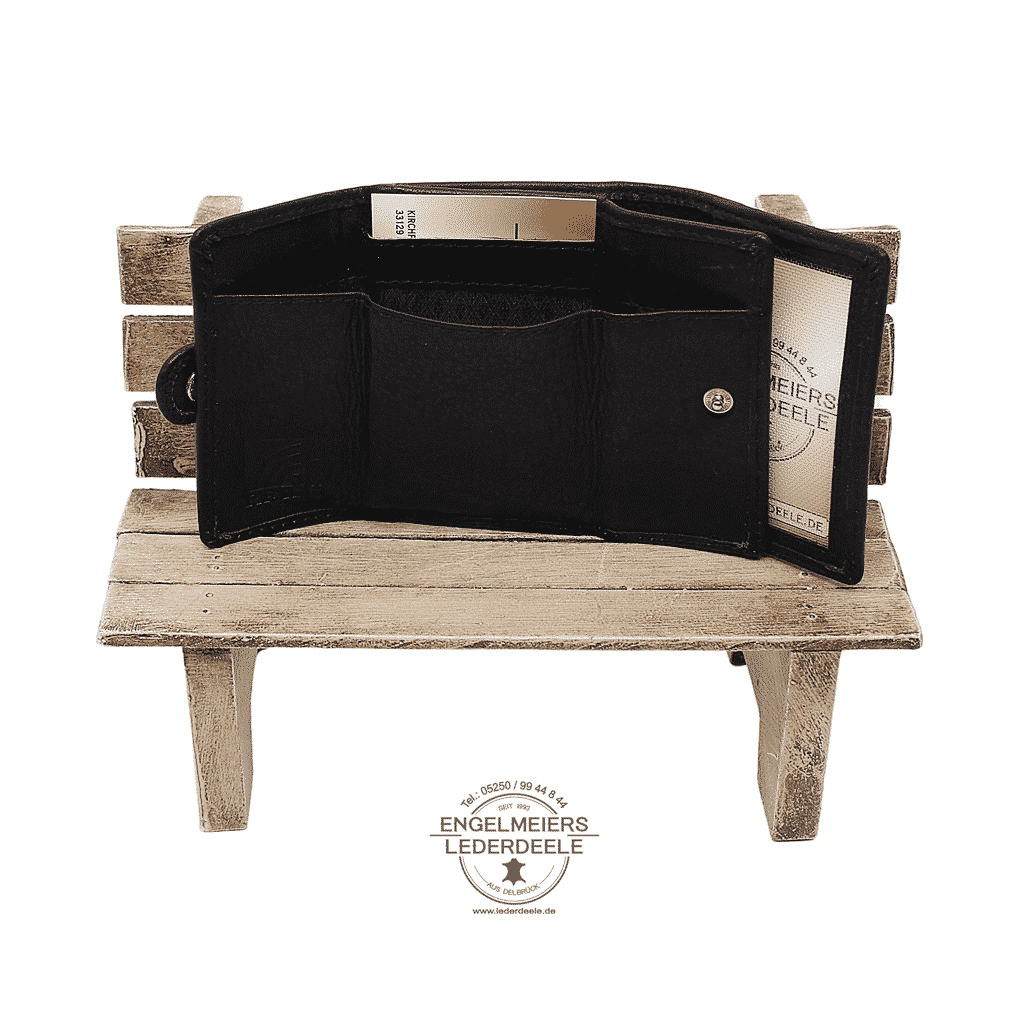 kleines Leder Portemonnaie RFID mit Gürtelschlaufe von Jockey Club. Geldbörse für die Hosentasche, auch als Kinder Portemonnaie geeignet, mit Kartenfach; Produktansicht innen