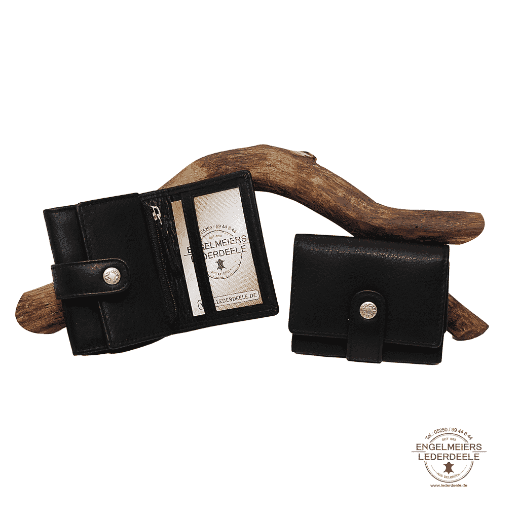 kleines Leder Portemonnaie RFID mit Gürtelschlaufe von Jockey Club. Geldbörse in schwarz für die Hosentasche, auch als Kinder Portemonnaie geeignet, mit Kartenfach; Schaltfläche