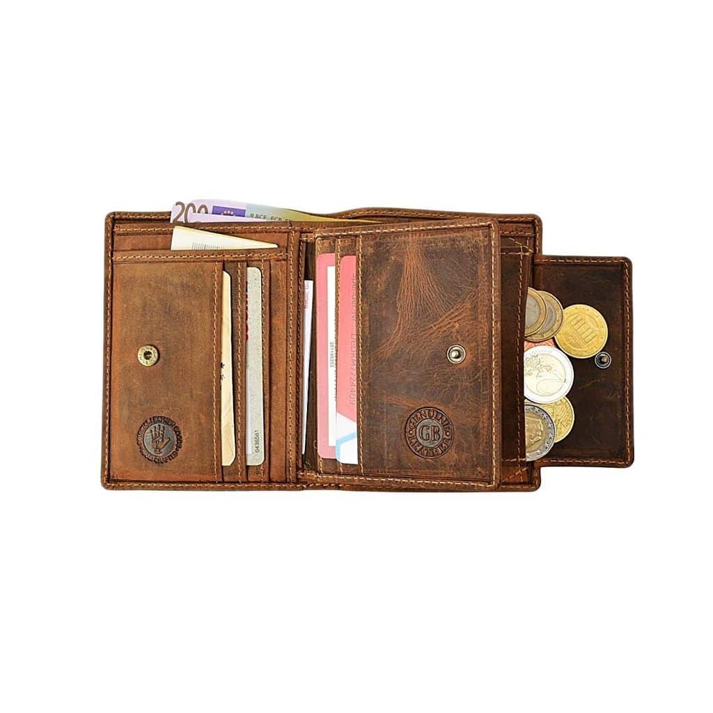 Geldbörse Greenburry mit separatem Kartenetui. Portemonnaie aus Leder, herausnehmbare Ausweismappe_ Rindleder_Lederwaren Ostwestfalen_Lederdeele_Delbrück_05 Geldbörse GB-1701_M aus Leder mit separatem Kartenetui von Greenburry. Rustikales Vintage Rindleder, slow Fashion, Farbe Sattelbraun. Kartenfach herausnehmbar. Lederdeele Engelmeier Delbrück, Lederwaren Ostwestfalen. Ansicht Münzfach Leder