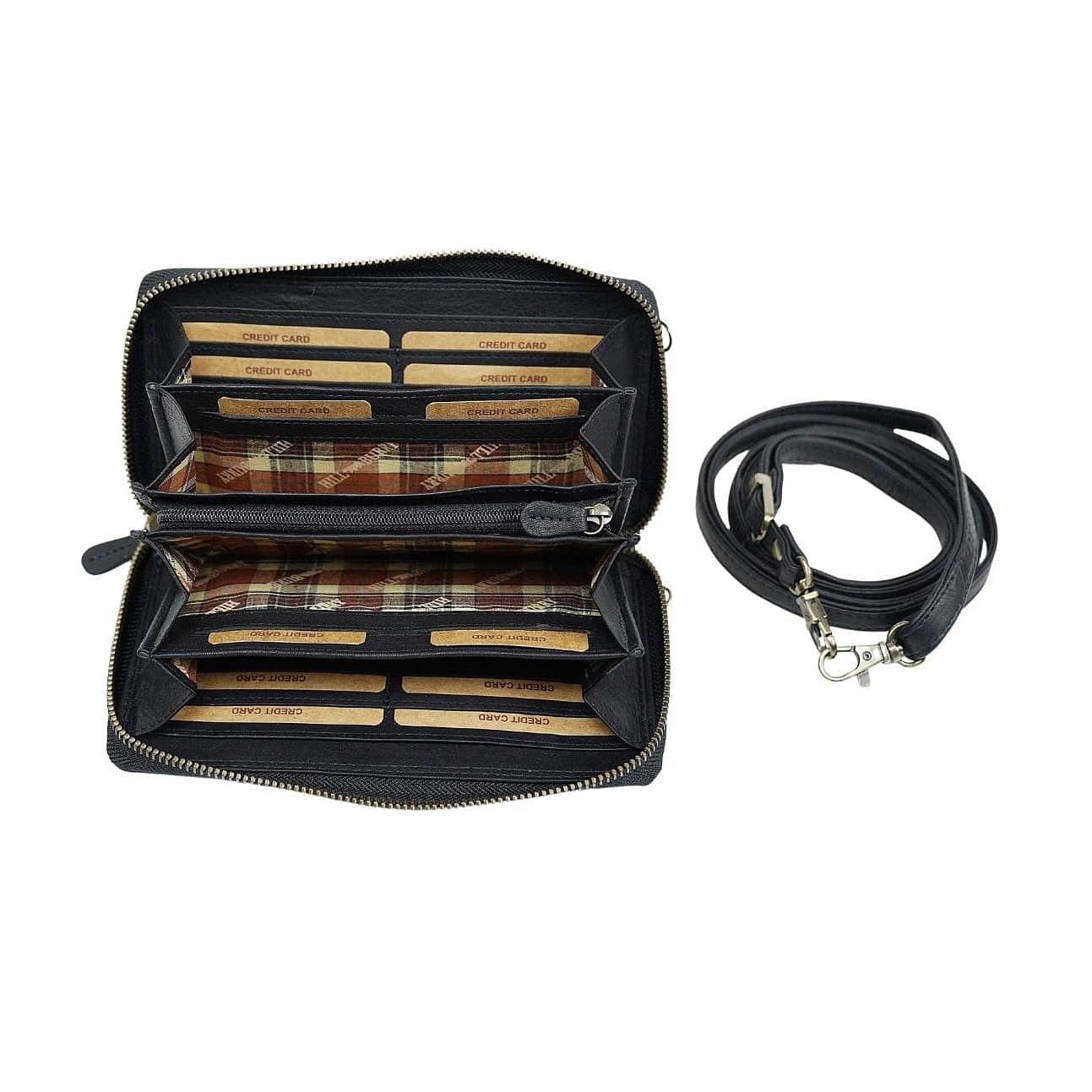 Hill Burry Handytasche mit Portemonnaie zum Unhängen_Ledertasche_Tasche aus Leder für Damen_Lederdeele Engelmeier Delbrück_12 Hill Burry Handytasche mit Portemonnaie zum Umhängen. Farbe schwarz, kleine Ledertasche für Damen. Smartphone Tasche aus Leder mit langem Tragegurt. Lederdeele Engelmeier Delbrück. Innenansicht Geldbörse, Steckfächer