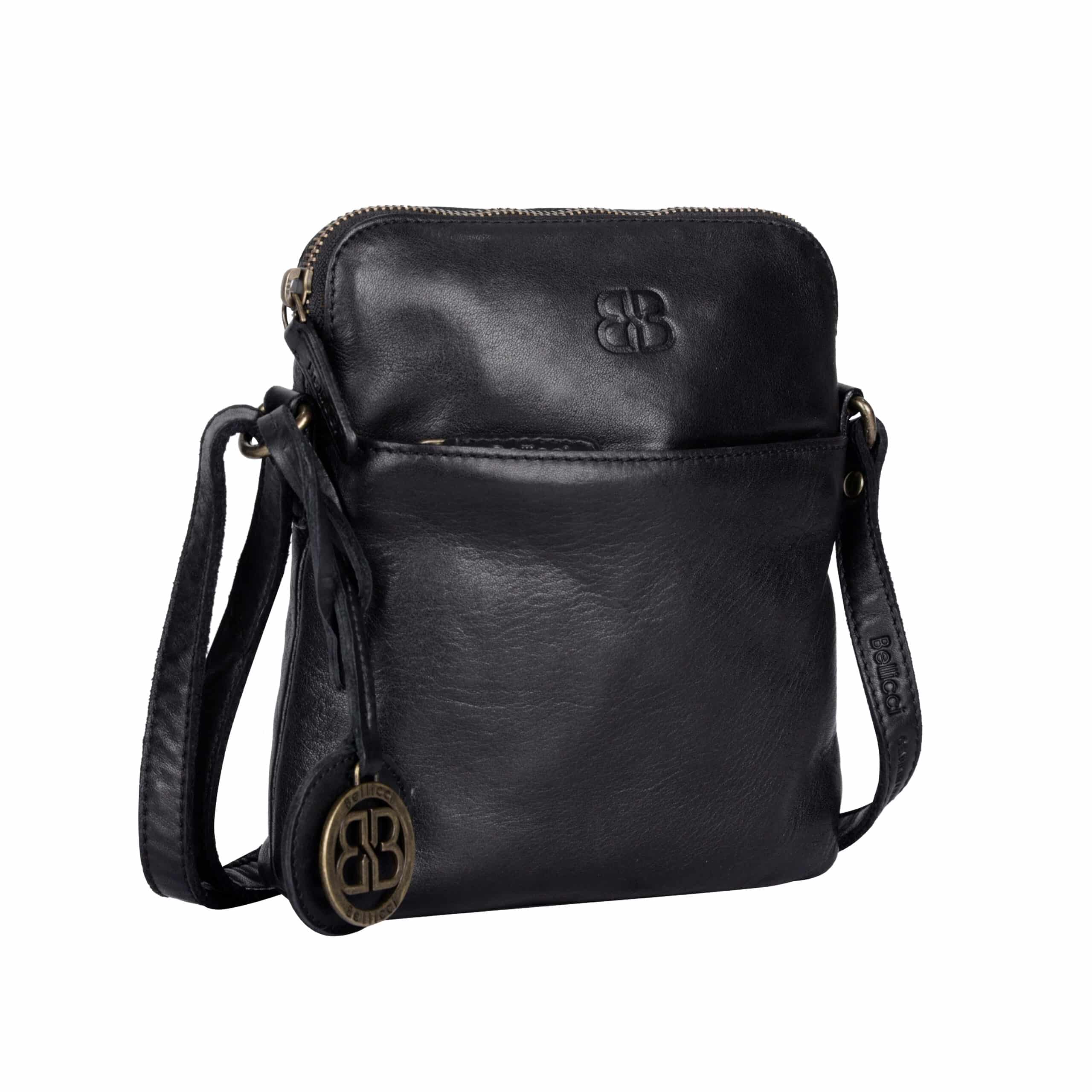 Ledertasche Celeste Bellicci_kleine Leder Umhängetasche schwarz_Lederdeele Engelmeier Delbrück_01 kleine Ledertasche Celeste von Bellicci, Tasche für Damen aus Leder, pflanzlich gegerbte Umhängetasche, Farbe schwarz, Lederdeele Engelmeier Delbrück - Seitenansicht