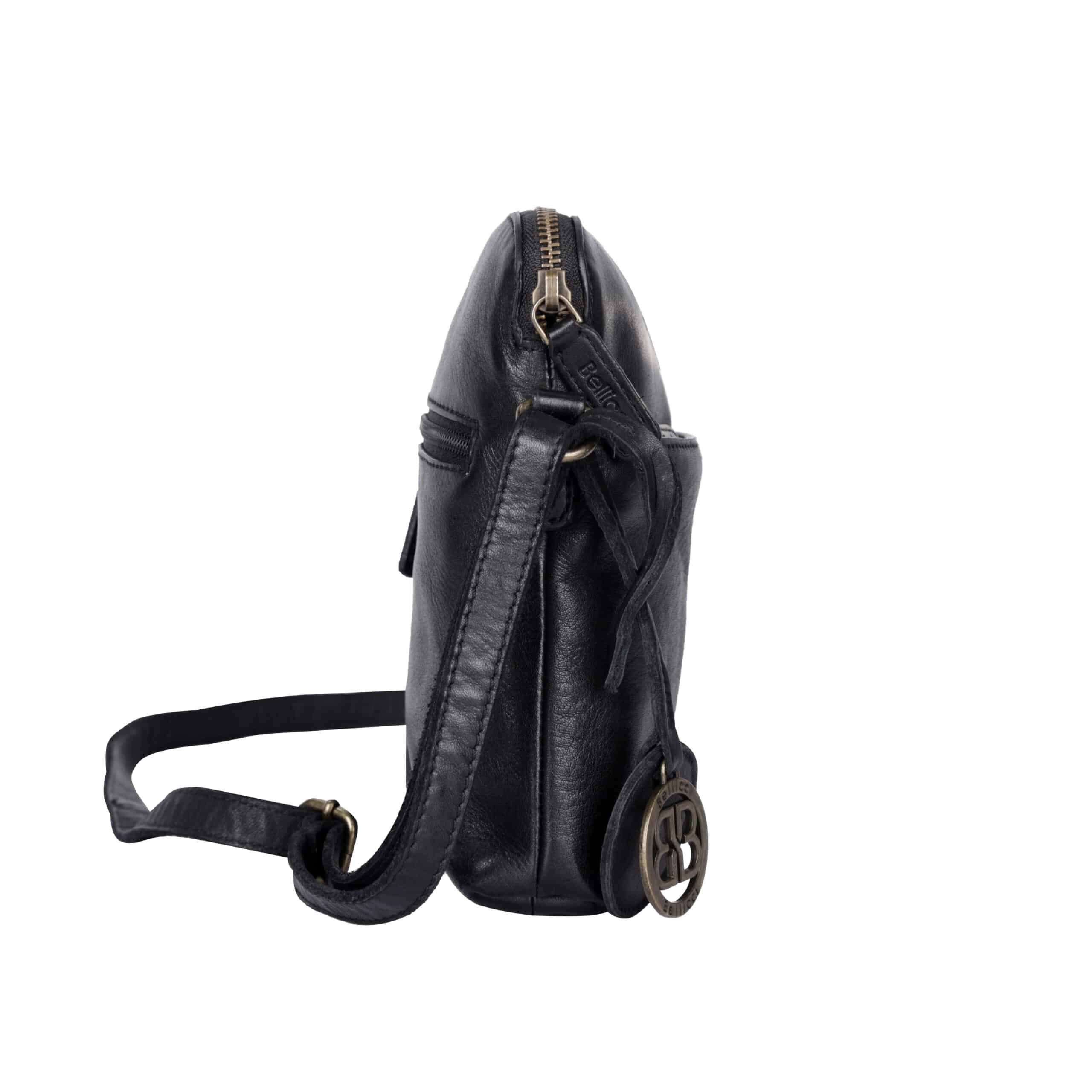 Ledertasche Celeste Bellicci_kleine Leder Umhängetasche schwarz_Lederdeele Engelmeier Delbrück_06 kleine Ledertasche Celeste von Bellicci, Tasche für Damen aus Leder, pflanzlich gegerbte Umhängetasche, Farbe schwarz, Lederdeele Engelmeier Delbrück - Profilansicht