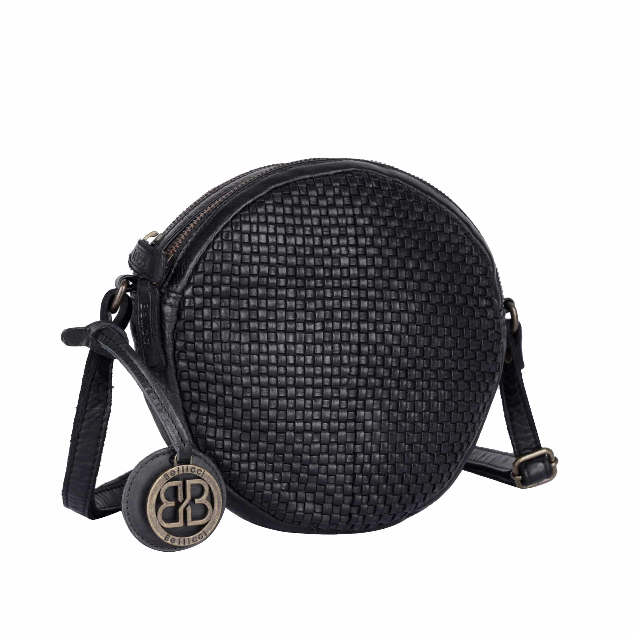 Ledertasche Eden von Bellicci, Tasche rund für Damen aus Leder, pflanzlich gegerbte Umhängetasche, Farbe schwarz, Lederdeele Engelmeier Delbrück - Seitenansicht