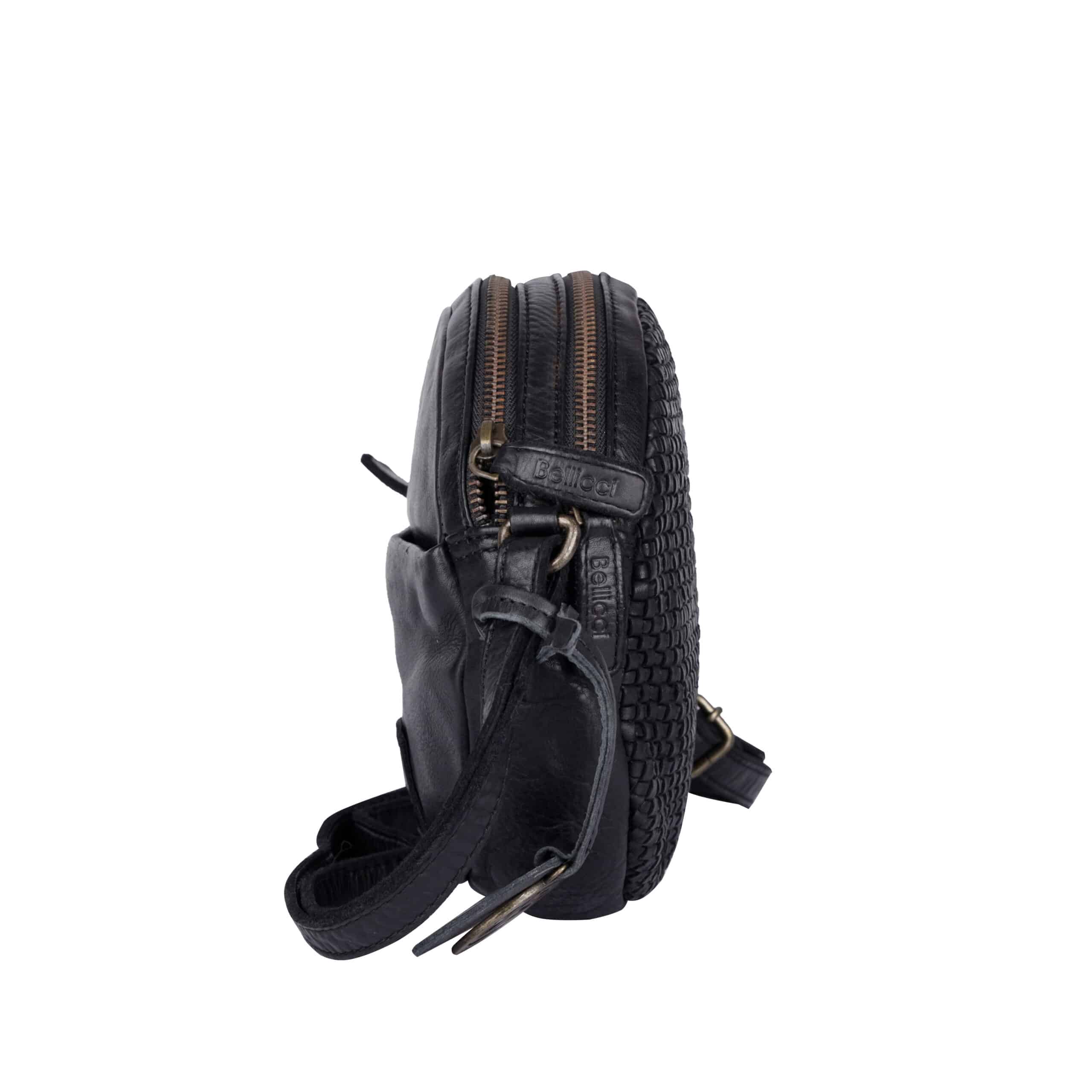 Ledertasche Eden von Bellicci, Tasche rund für Damen aus Leder, pflanzlich gegerbte Umhängetasche, Farbe schwarz, Lederdeele Engelmeier Delbrück - Zwillings Reißverschluss