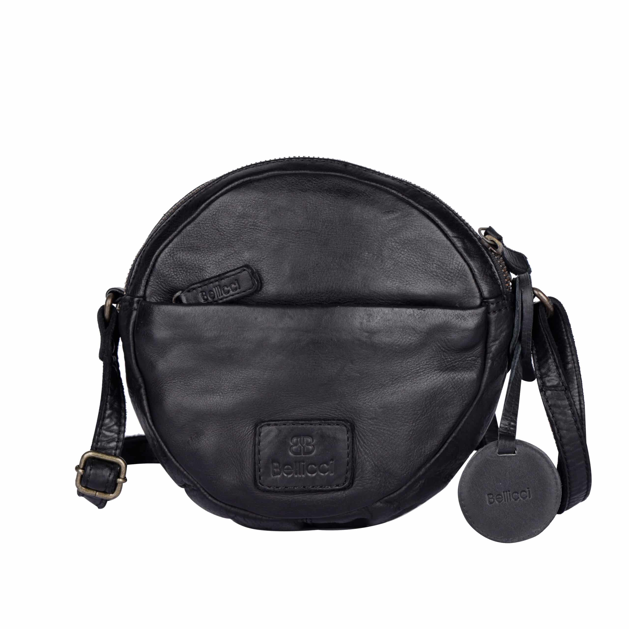 Ledertasche Eden von Bellicci, Tasche rund für Damen aus Leder, pflanzlich gegerbte Umhängetasche, Farbe schwarz, Lederdeele Engelmeier Delbrück - Rückseite