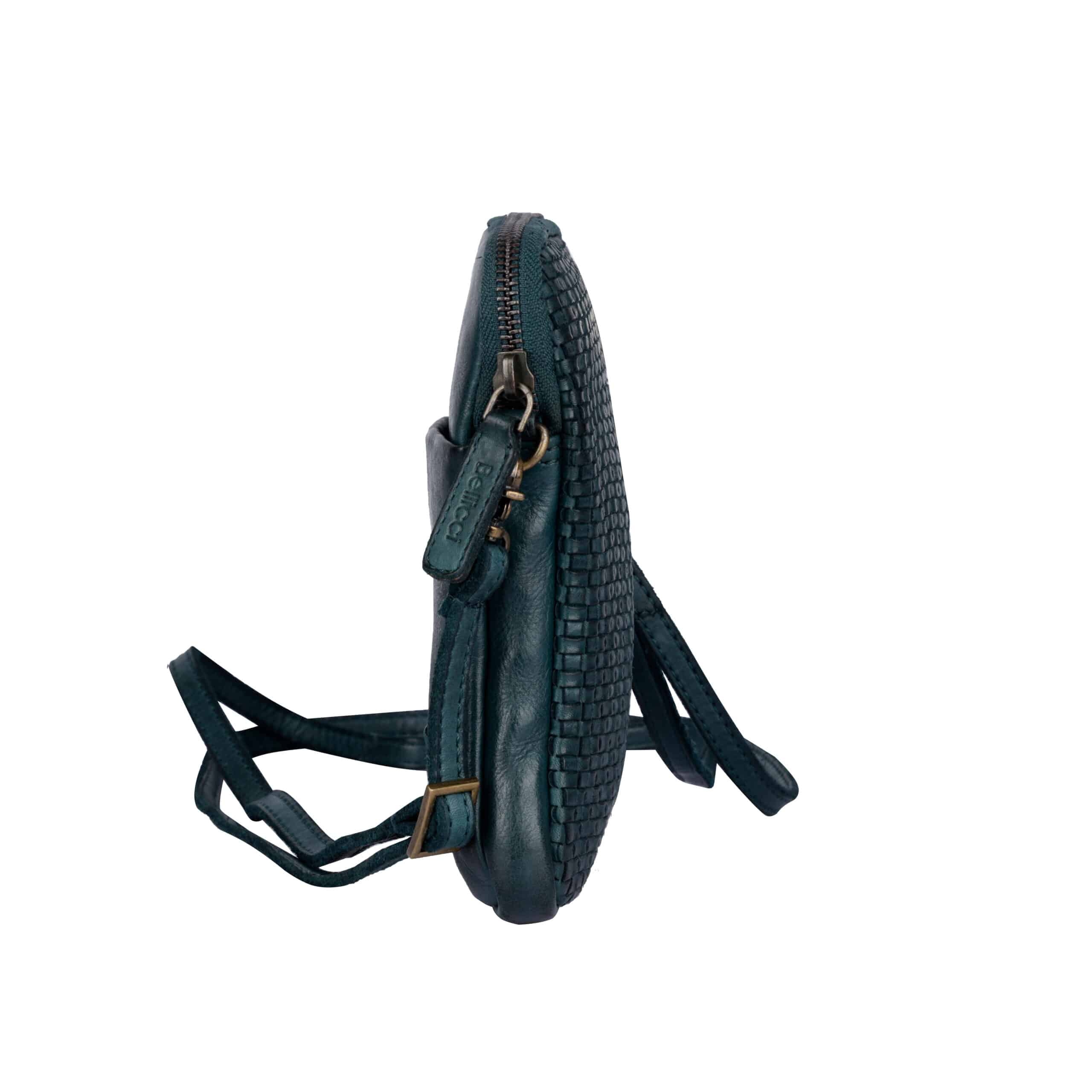 Ledertasche Everly Bellicci_petrol Tasche aus Leder_Damen_Lederdeele Engelmeier Delbrück_04 kleine Ledertasche Everly von Bellicci, Tasche für Damen aus Leder, pflanzlich gegerbte Umhängetasche, Farbe petrol, Lederdeele Engelmeier Delbrück - Ansicht Reißverschluss