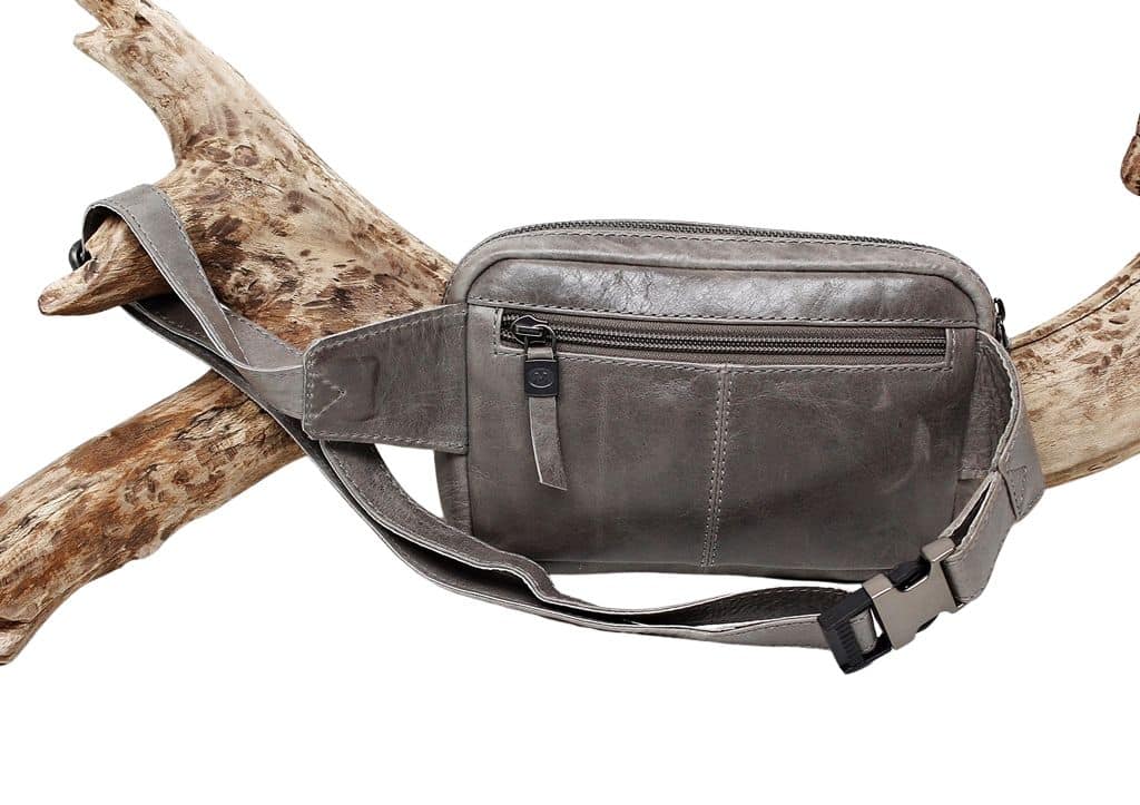Bauchtasche Kleur micmacbags. Gürteltasche Leder Damen. Farbe grau. Slow Fashion Hüfttasche aus Rindleder. Lederdeele Engelmeier Delbrück. Lederwaren Ostwestfalen. Ansicht Rückseite