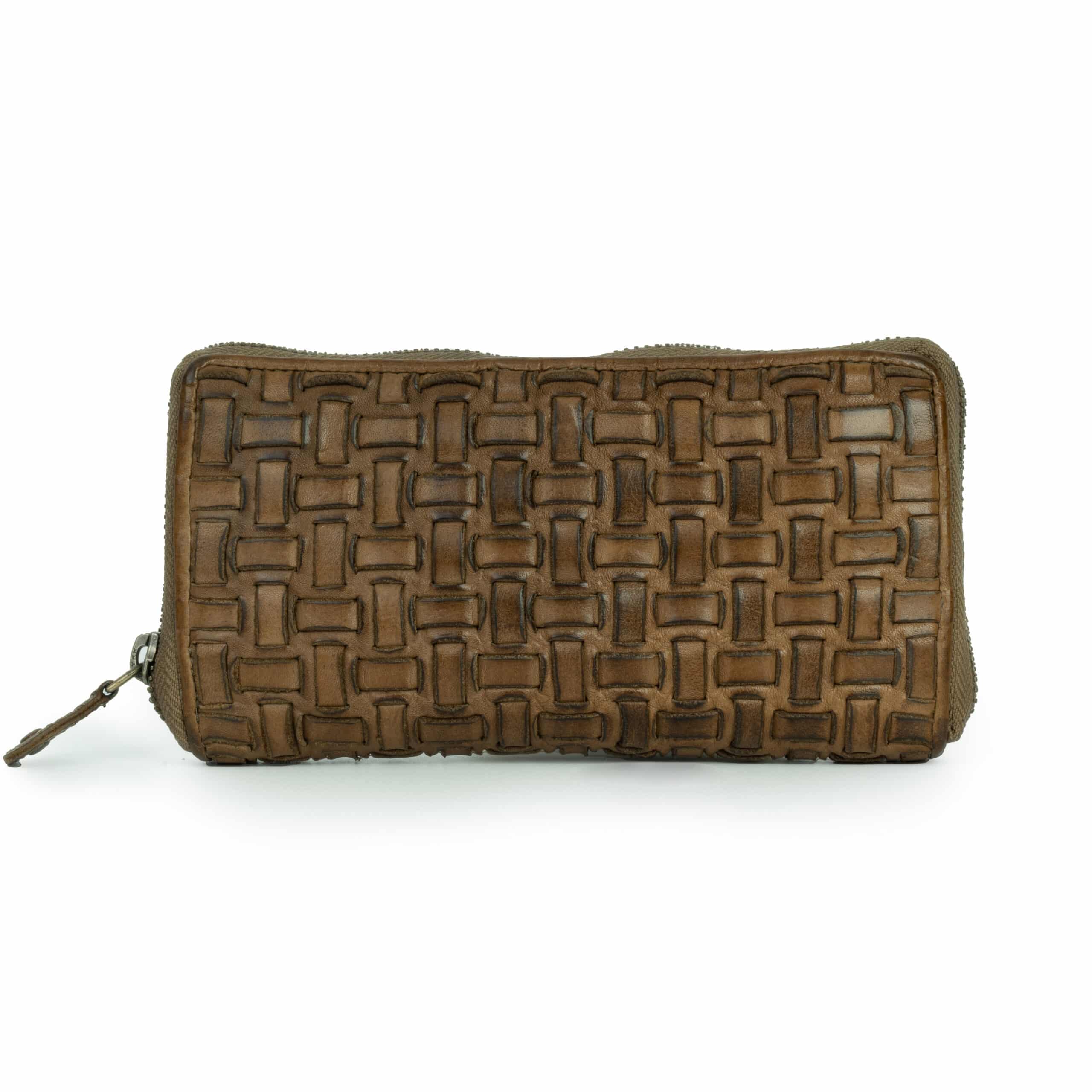 Geldbörse Bellicci Carlotta_taupe_Portemonnaie_Damen_Leder_große Damenbörse_Rindleder_Lederdeele_Delbrück_Lederwaren Ostwestfalen_02 Geldbörse Carlotta von Bellicci. Langes Portemonnaie für Damen mit geflochtener Oberfläche. Verarbeitet aus pflanzlich gegerbtes Rindleder und Baumwolle. Slow Fashion Produkt, nachhaltiges Leder. Farbe taupe. Ansicht Rückseite