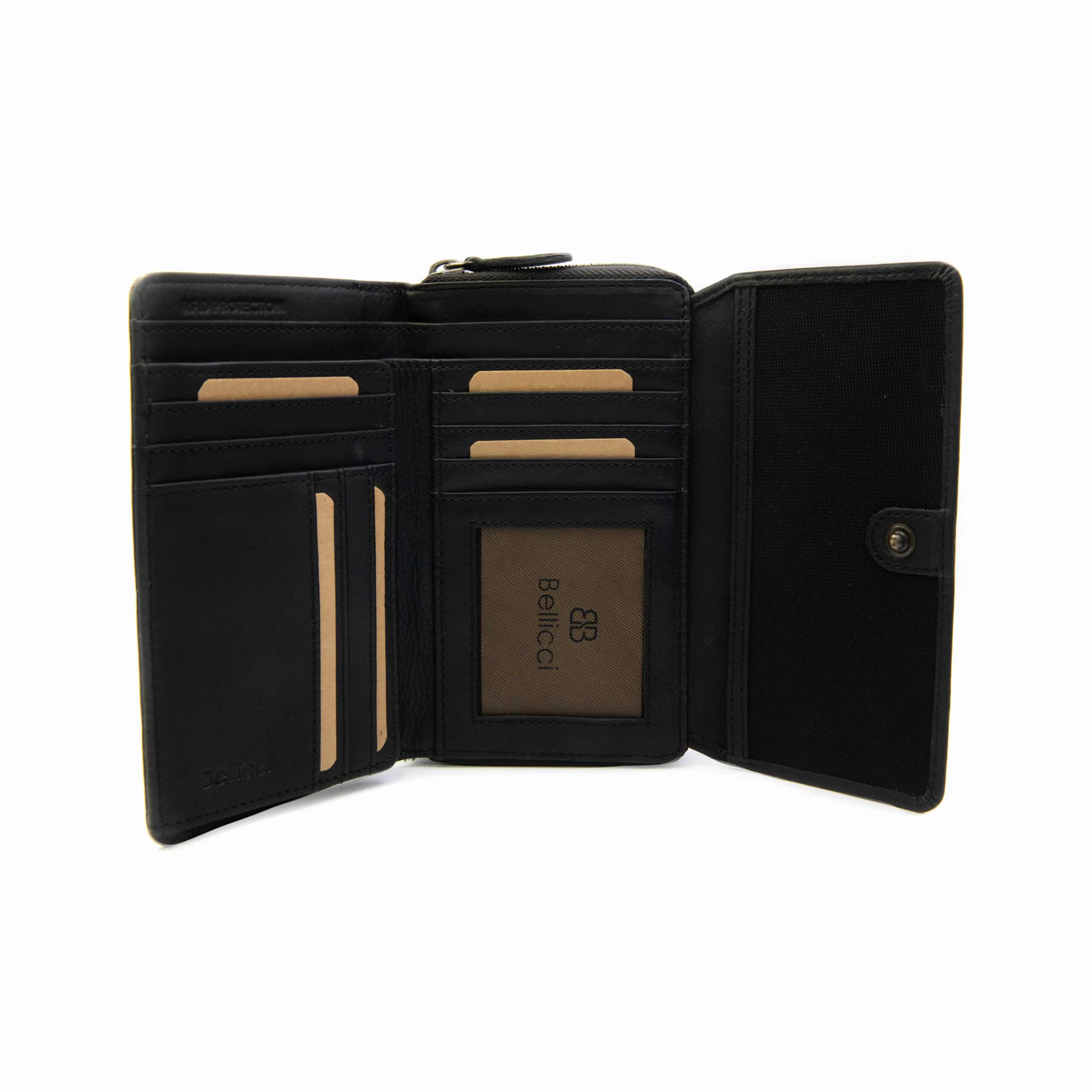 Geldbörse Bellicci Kimberly medium_schwarz_Portemonnaie_Leder_Damen_women_Rindleder_nachhaltig_Lederdeele_Delbrück_Lederwaren Ostwestfalen_03 Geldbörse Bellicci Kimberly medium_BB-55. Leder Portemonnaie Damen schwarz aus weichem Rindleder. Slow Fashion. Lederwaren Ostwestfalen Lederdeele Engelmeier aus Delbrück. Ansicht Innenfächer