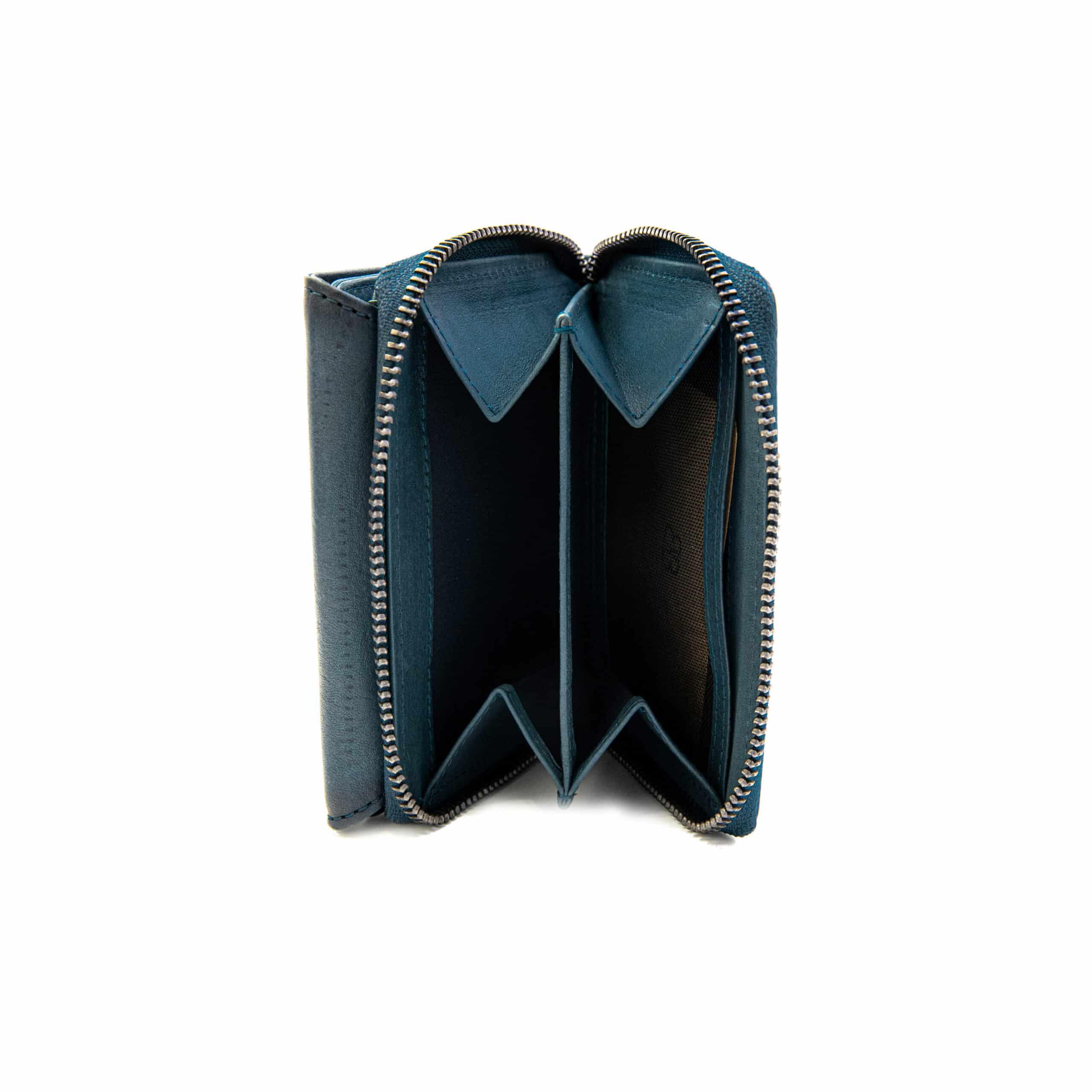 Geldbörse Bellicci Kimberly small_BB-56. Leder Portemonnaie Damen blau aus weichem Rindleder. Slow Fashion. Lederwaren Ostwestfalen Lederdeele Engelmeier aus Delbrück. Ansicht Münzfach Reißverschluss