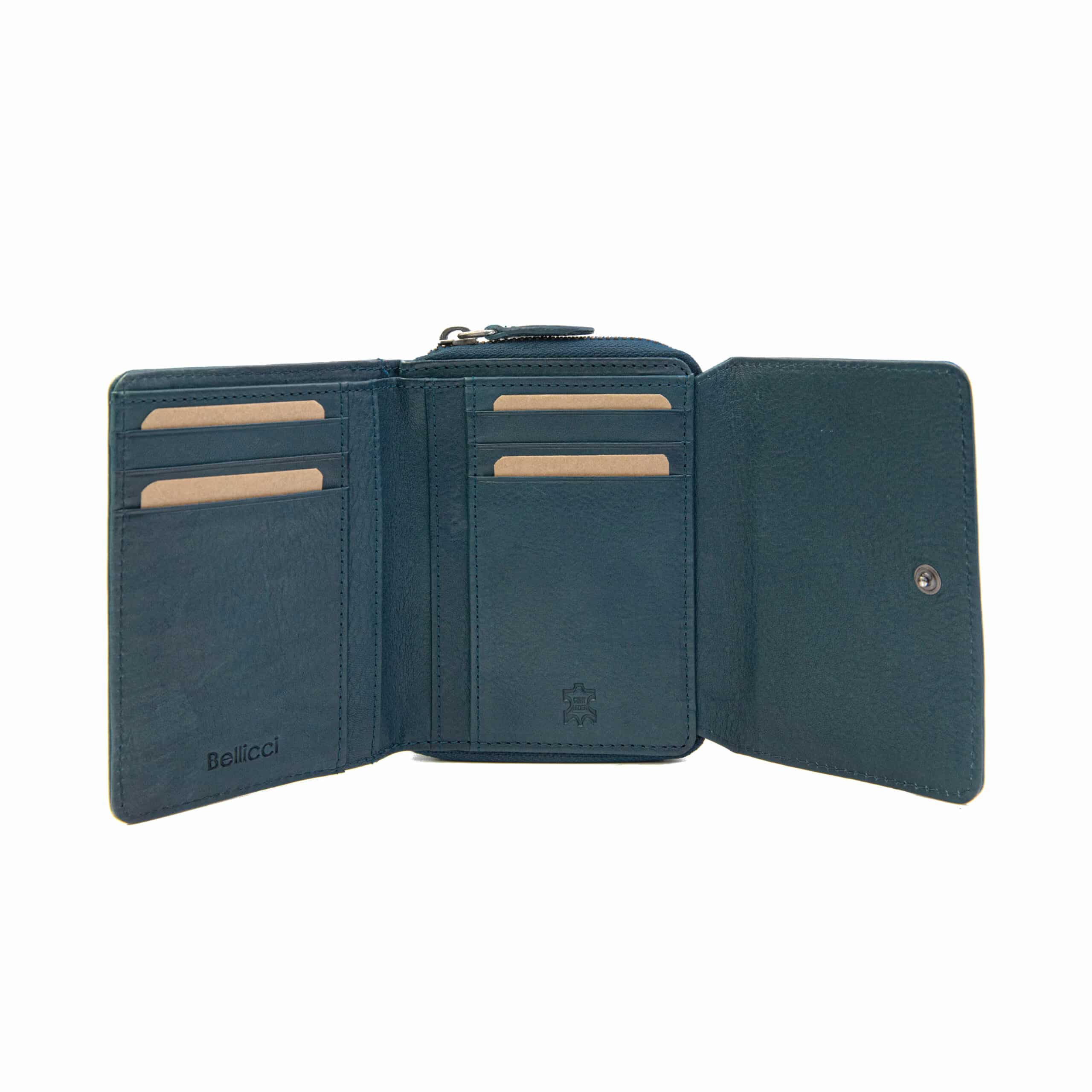 Geldbörse Bellicci Kimberly small_BB-56. Leder Portemonnaie Damen blau aus weichem Rindleder. Slow Fashion. Lederwaren Ostwestfalen Lederdeele Engelmeier aus Delbrück. Ansicht Innenfächer