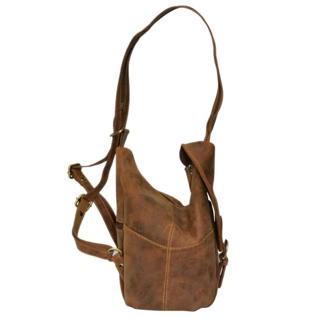 Lederrucksack Triangle Greenburry_GB-1716_ Slow Fashion_kleiner Leder Rucksack_vintage_Rindleder_Damen_Lederdeele Engelmeier_Delbrück_Ostwestfalen_03 Lederrucksack Triangle Greenburry. Rucksack aus nachhaltigem und natürlichem Rindleder. Vintage antik, used look - slow Fashion. Farbe Sattelbraun. Lederdeele Engelmeier Delbrück, Lederwaren Ostwestfalen. Ansicht Seitenansicht