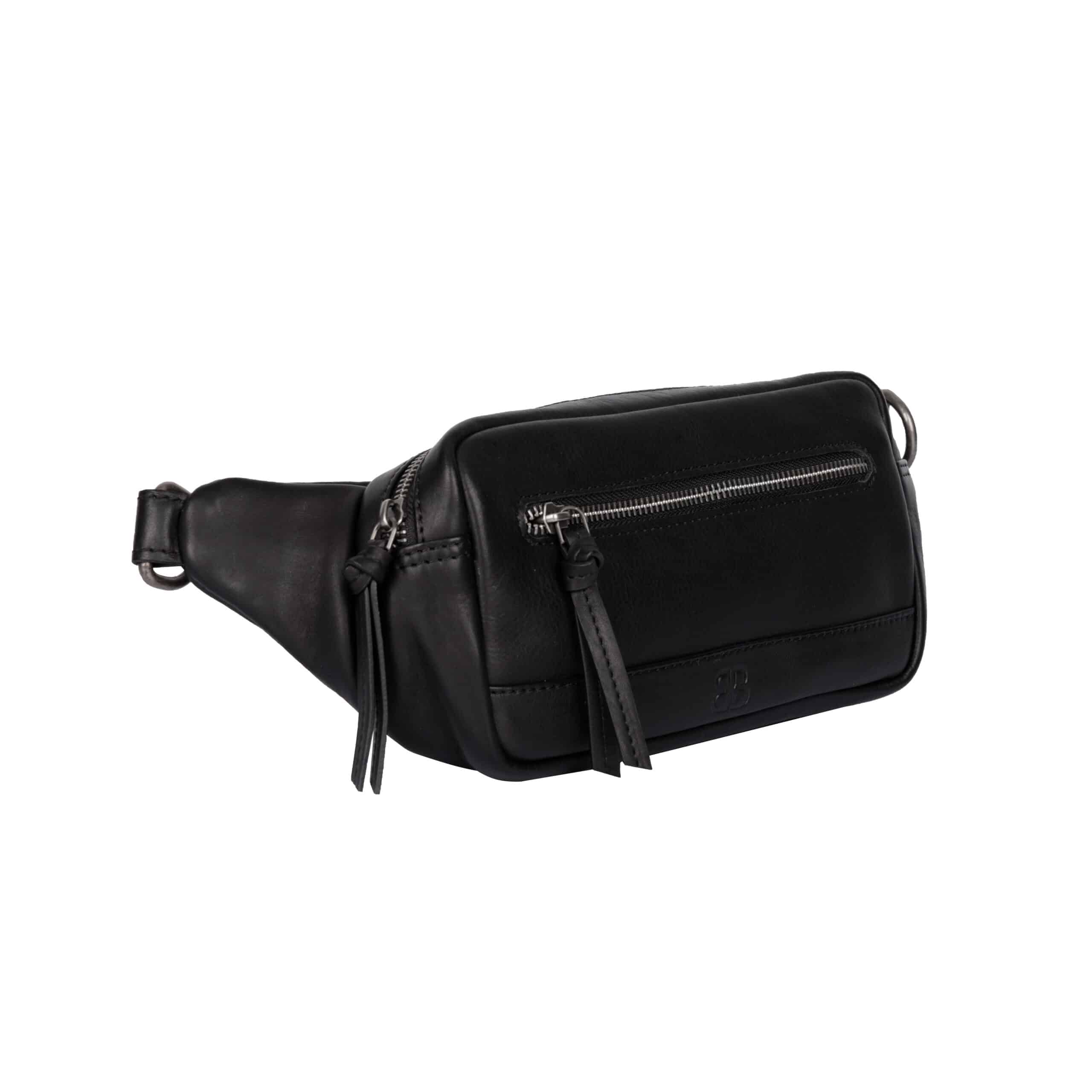 Leder Bauchtasche Kapri von Bellicci. Crossbody Bag aus feinem Rindleder mit einem Innenfutter aus Baumwolle. Slow Fashion Ledertasche für Damen. Farbe schwarz. Lederwaren Ostwestfalen, Lederdeele Delbrück. Ansicht Seitenansicht