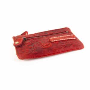 Schlüsseletui von Hill Burry Floral. Schlüsseltasche aus Leder mit Blumenmuster. Kleines Lederetui für Schlüssel. Farbe rot. Lederwaren Ostwestfalen. Lederdeele Delbrück