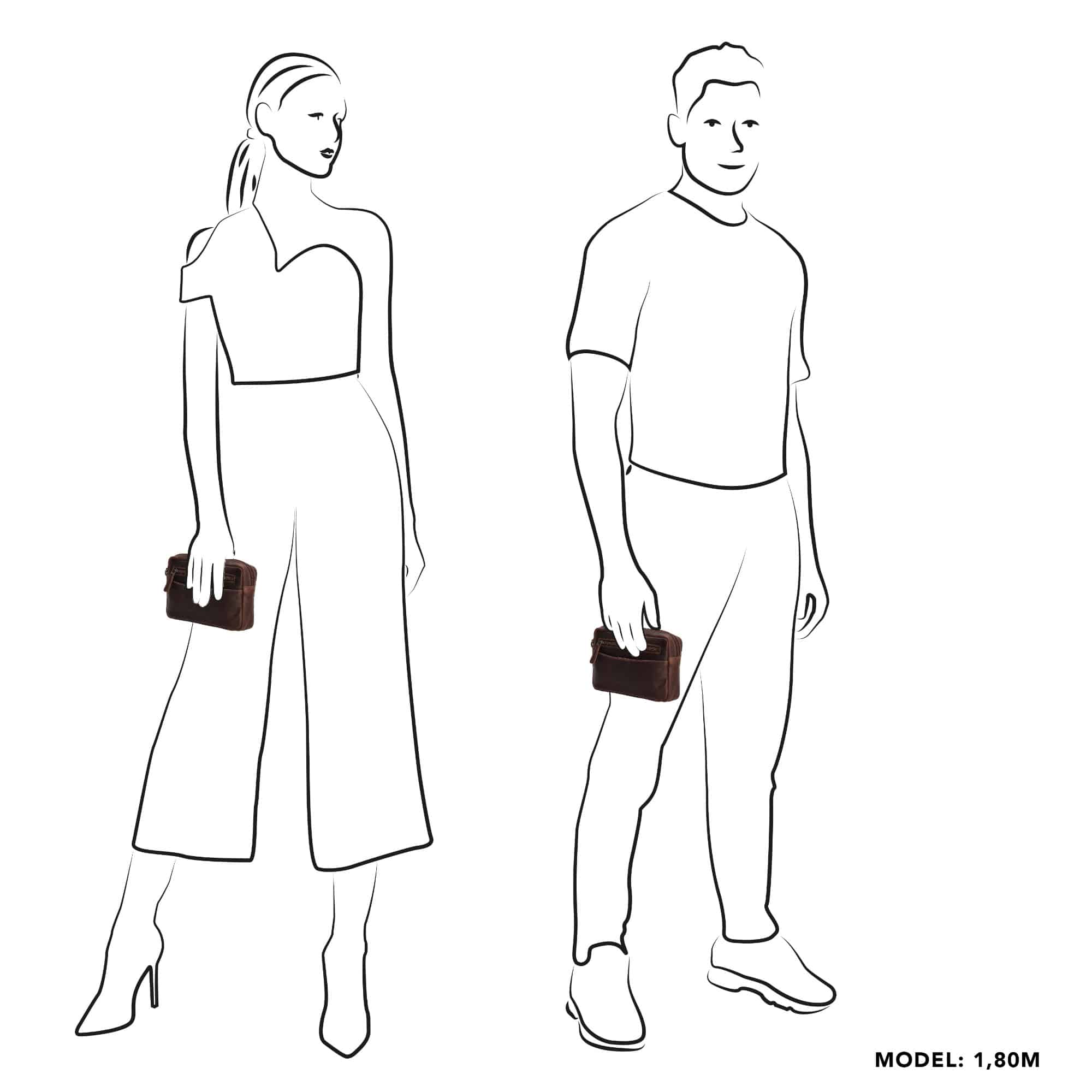 Handgelenktasche für Herren von Hide & Stitches. Ledertasche mit Handgelenkschlaufe. Kleine Herrentasche aus Rindleder. Slow Fashion. Farbe dunkelbraun. Lederwaren Ostwestfalen, Lederdeele aus Delbrück. Ansicht Beispielbild