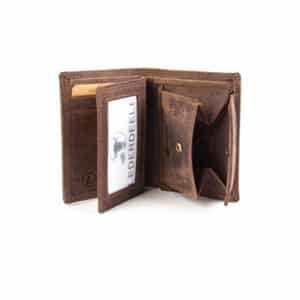 mini Geldbörse Herren im Hochformat von McLean. Kleines Leder Portemonnaie mit RFID Schutz. Naturleder, Büffelleder. Farbe braun. Lederwaren Ostwestfalen, Lederdeele aus Delbrück. Innenansicht Münzfach