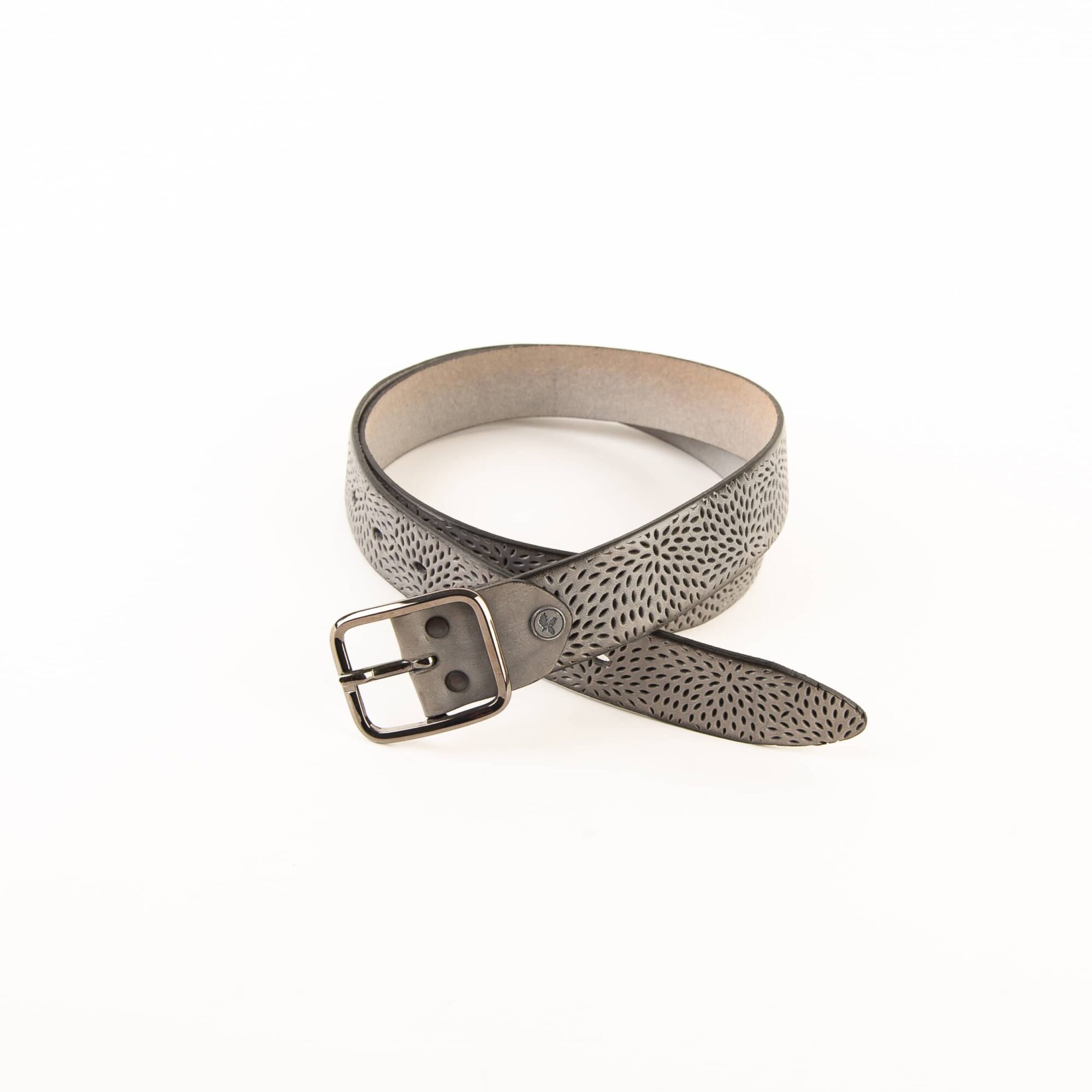 Greenbelts Damengürtel Jette, Ledergürtel für Damen aus hochwertigem Rindleder, pflanzlich gegerbt, made in Germany. Gürtel aus Leder in grau. Lederwaren in Ostwestfalen, Lederdeele aus Delbrück. Ansicht Vorderseite