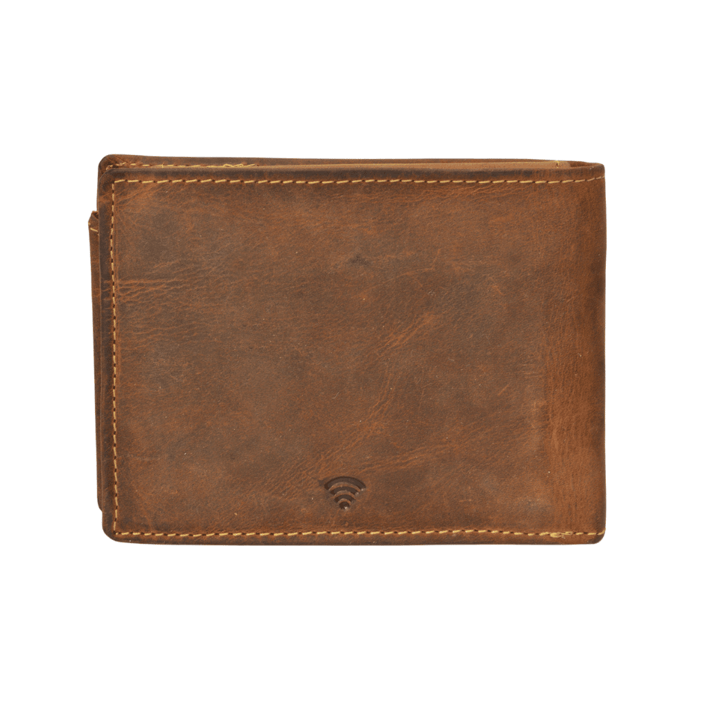 Greenburry Geldbörse Herren. Leder Portemonnaie im Vintage Stil. Slow Fashion Rindleder, RFID. Querformat. Farbe Sattelbraun. Lederwaren Ostwestfalen, Lederdeele Delbrück. Ansicht Rückseite