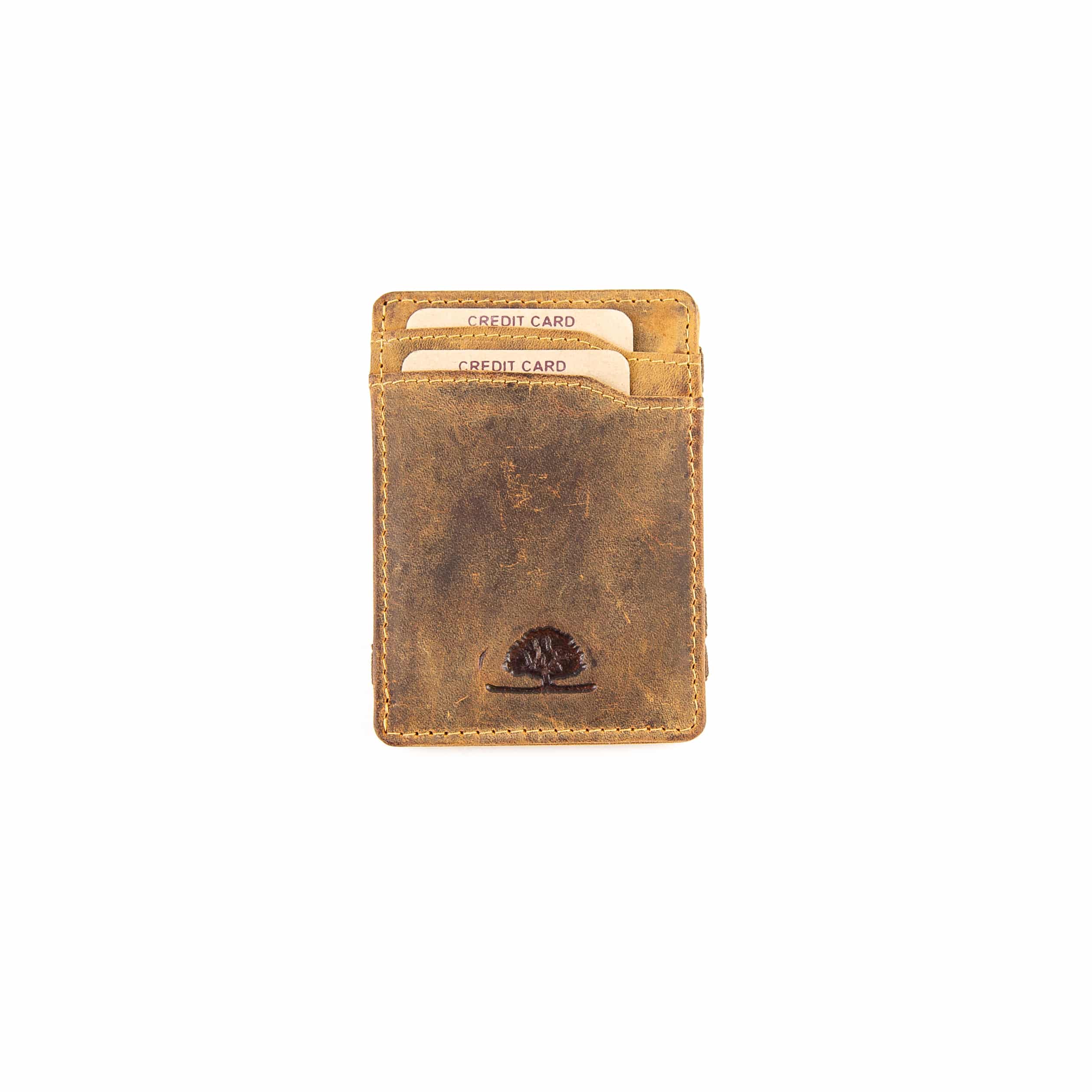 Greenburry Magic Wallet aus Rindleder. Farbe vintage sattelbraun. Leder Portemonnaie für Herren. Zauber Geldbörse. Lederportmonee. Lederwaren Ostwestfalen, Lederdeele aus Delbrück. Ansicht Vorderseite