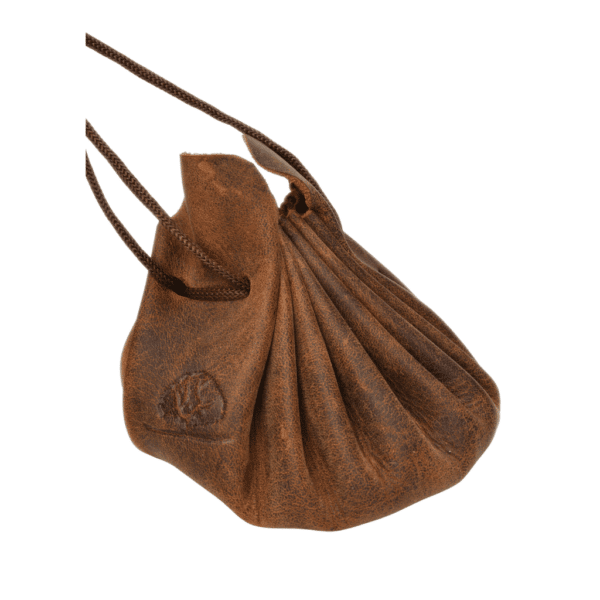 Greenburry Münzbeutel Vintage groß. Lederbeutel mit Zugband für Kleingeld und Münzen. Slow Fashion Rindleder. Gewachstes Leder. Farbe Sattelbraun. Lederwaren in Ostwestfalen, Lederdeele aus Delbrück. Ansicht Vorderseite