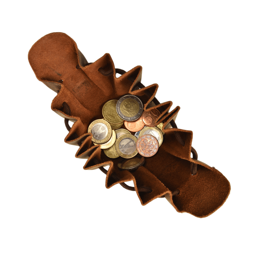 Greenburry Münzbeutel Vintage groß. Lederbeutel mit Zugband für Kleingeld und Münzen. Slow Fashion Rindleder. Gewachstes Leder. Farbe Sattelbraun. Lederwaren in Ostwestfalen, Lederdeele aus Delbrück. Ansicht Innenansicht