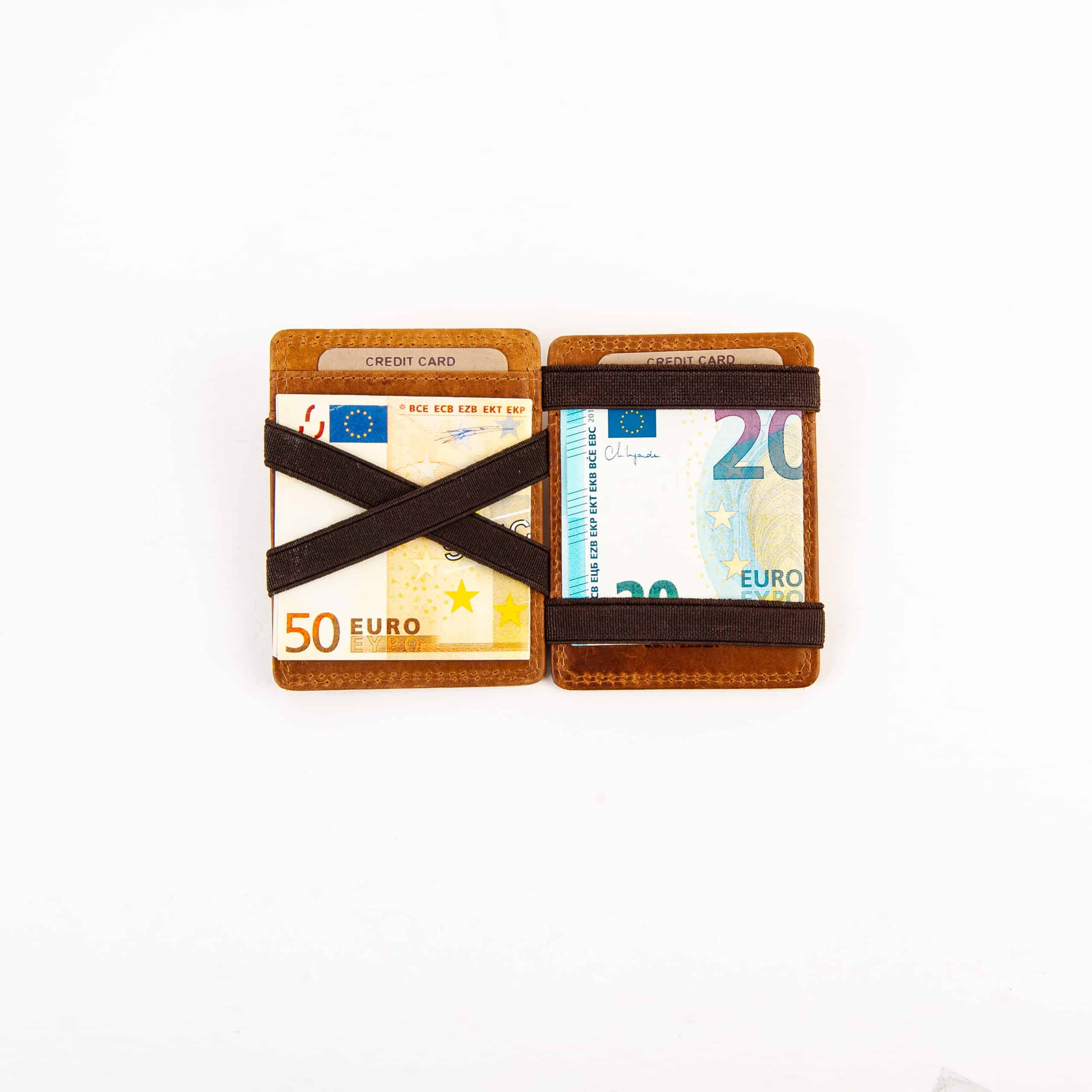 Hill Burry Magic Wallet aus Rindleder. Farbe braun. Leder Portemonnaie für Herren. Zauber Geldbörse mit RFID Schutz. Lederportmonee. Lederwaren Ostwestfalen, Lederdeele aus Delbrück. Ansicht Innenansicht