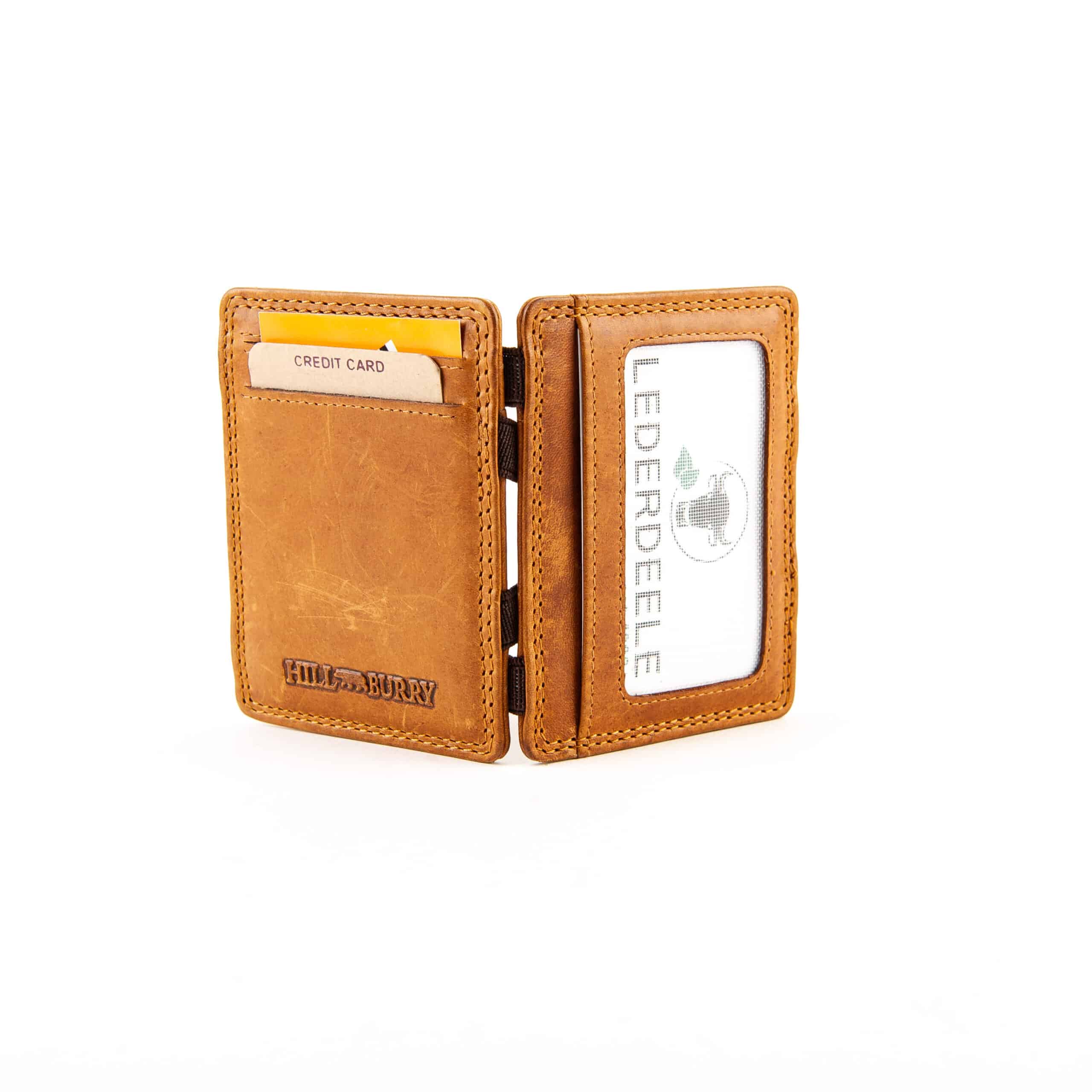 Hill Burry Magic Wallet aus Rindleder. Farbe braun. Leder Portemonnaie für Herren. Zauber Geldbörse mit RFID Schutz. Lederportmonee. Lederwaren Ostwestfalen, Lederdeele aus Delbrück. Ansicht Außenansicht