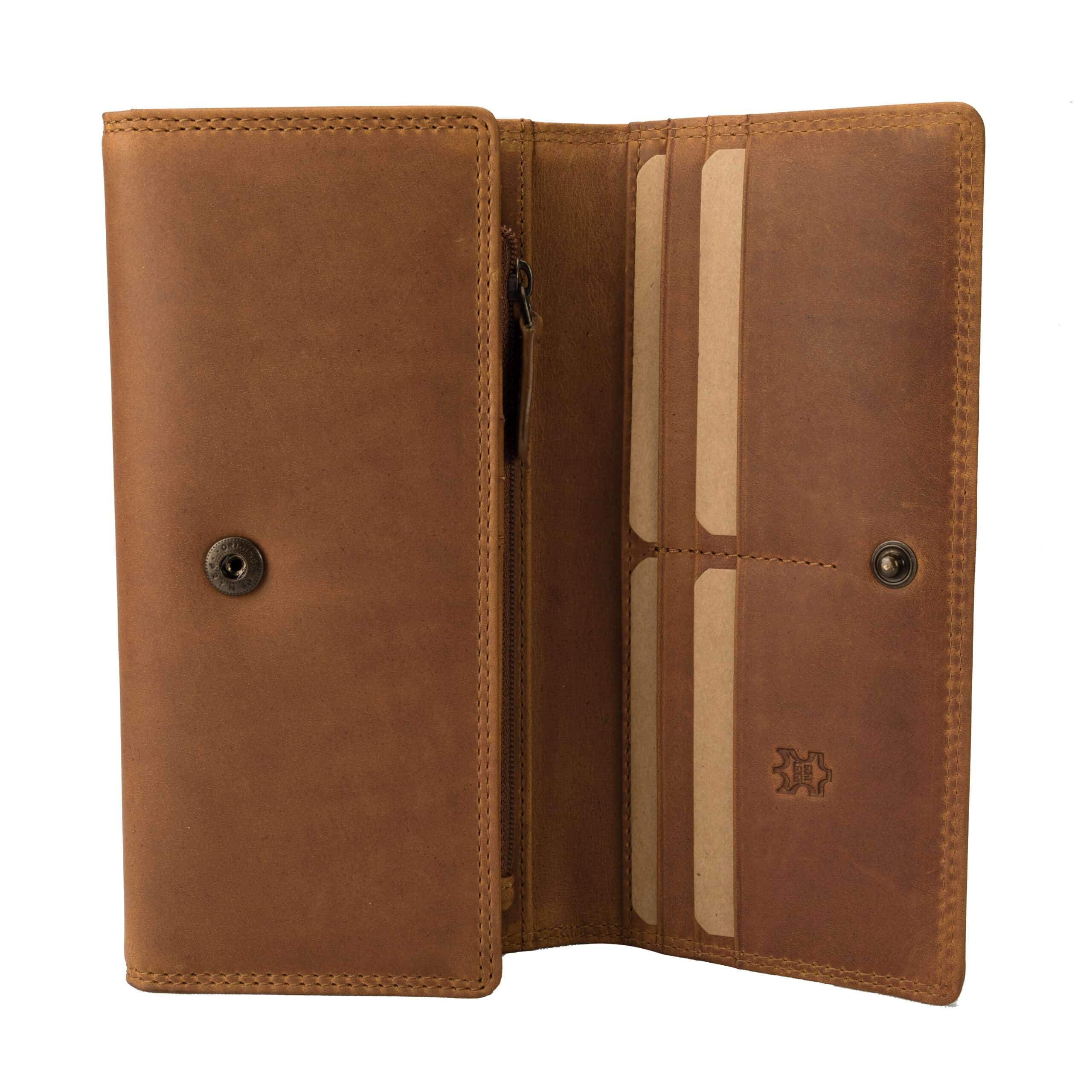 Sparwell Geldbörse Nova_cognac_Portemonnaie Damen_Rindleder_Damenbörse_RFID_Slow Fashion_Lederwaren_Ostwestfalen_Lederdeele_Delbrück_04 Sparwell Geldbörse Nova. Portemonnaie für Damen aus Rindleder und Baumwolle. Große Damenbörse mit RFID Schutz, Slow Fashion. Farbe Cognac. Lederwaren in Ostwestfalen, Lederdeele aus Delbrück. Ansicht Kartenfächer