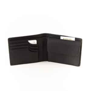 Esquire Deer Querformatbörse für Herren. Exklusives Portemonnaie aus weichem Hirschleder. Flache Geldbörse mit RFID Schutz und patentiertem Card Safe System. Querformat. Farbe schwarz. Lederwaren in Ostwestfalen, Lederdeele Delbrück. Ansicht Innenansicht Kartenfächer