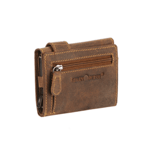 Greenburry Cardholder Slider Zip. Slim Wallet für Herren mit Aluminium Case von Figuretta. Münzfach und RFID Schutz. Schlanke Geldbörse aus hochwertigem Echtleder, Rindleder. Slow Fashion. Farbe Vintage Sattelbraun. Lederwaren Ostwestfalen, Lederdeele Delbrück Ansicht Kleingeldfach mit Reißverschluss Zipper