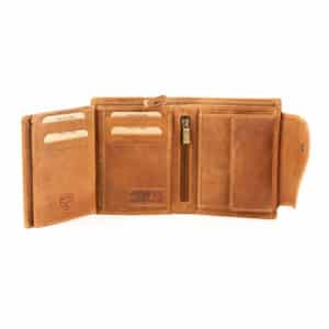 Jockey Club Toro Kombibörse aus Rindleder. Geldbörse im Hochformat mit Innenriegel und Außenriegel. Echtleder Portemonnaie, Slow Fashion. Farbe cognac. Lederwaren Ostwestfalen, Lederdeele aus Delbrück Paderborn. Ansicht Kartenfächer