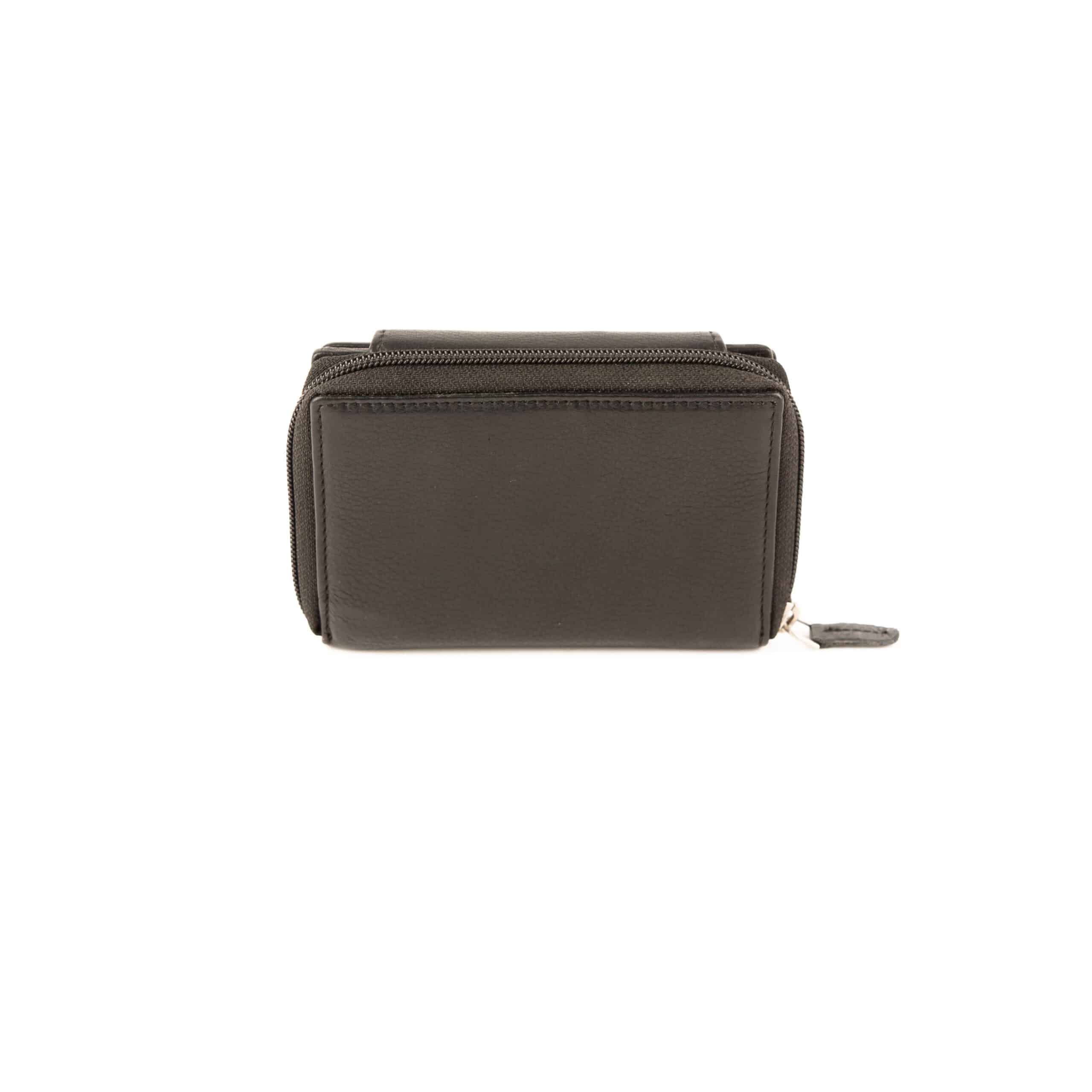 Jockey Club Massala Damenbörse, Portemonnaie aus Rindleder mit RFID Schutz. Geldbörse für Damen mit Reißverschluss. Farbe schwarz. Lederwaren Ostwestfalen, Lederdeele aus Delbrück Paderborn. Ansicht Rückseite