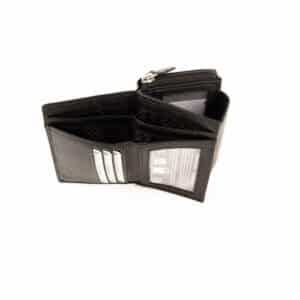 Jockey Club Massala Damenbörse, Portemonnaie aus Rindleder mit RFID Schutz. Geldbörse für Damen mit Reißverschluss. Farbe schwarz. Lederwaren Ostwestfalen, Lederdeele aus Delbrück Paderborn. Ansicht Scheinfach