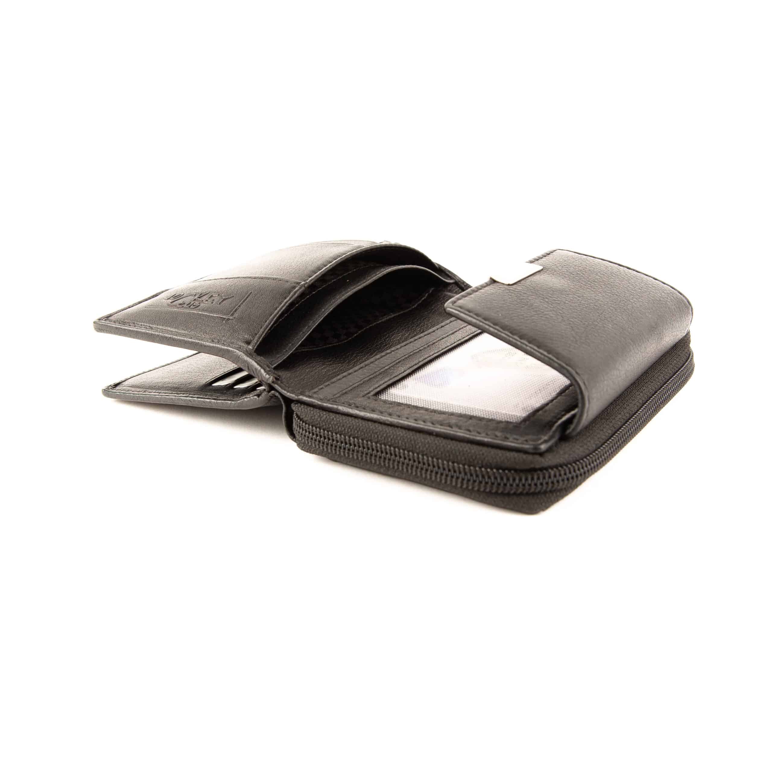 Jockey Club Massala Damenbörse, Portemonnaie aus Rindleder mit RFID Schutz. Geldbörse für Damen mit Reißverschluss. Farbe schwarz. Lederwaren Ostwestfalen, Lederdeele aus Delbrück Paderborn. Ansicht Steckfach