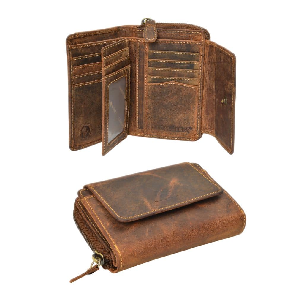 Greenburry Vintage Portemonnaie Reißverschluss Münzfach_Damenbörse_Portemonnaie_Geldbörse_RFID_Naturleder_braun_kombibörse_Lederwaren_Ostwestfalen_Lederdeele_Delbrück_Paderborn_01 Greenburry Vintage Portemonnaie groß. Slow Fashion Geldbörse aus Naturleder mit vielen Kartenfächer, RFID Schutz, Münzfach mit Reißverschluss. Aus Echtem Leder, Rindleder. Farbe braun, Sattelbraun. Lederwaren Ostwestfalen, Lederdeele aus Delbrück Paderborn. Ansicht Gesamtansicht